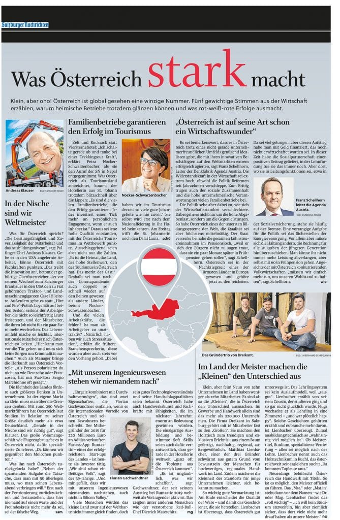 Bericht über Dreikant OG in den Salzburger Nachrichten zum Nationalfeiertag. Zum Thema Was Österreich Stark macht.